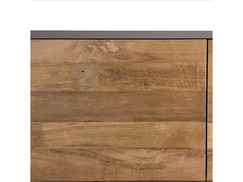 MAXENCE - Meuble TV 2 portes 1 tiroir bois Teck recyclé et pieds gris