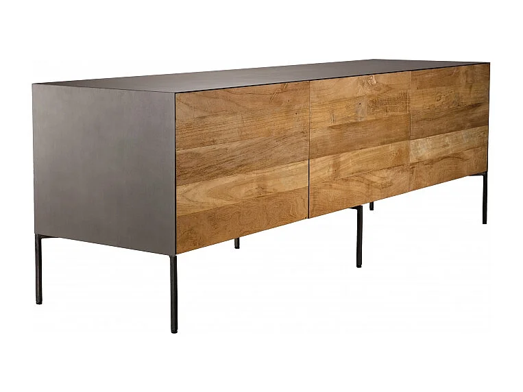 MAXENCE - Meuble TV 2 portes 1 tiroir bois Teck recyclé et pieds gris