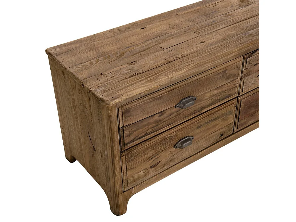 SANDY - Meuble TV marron 6 tiroirs bois Pin recyclé