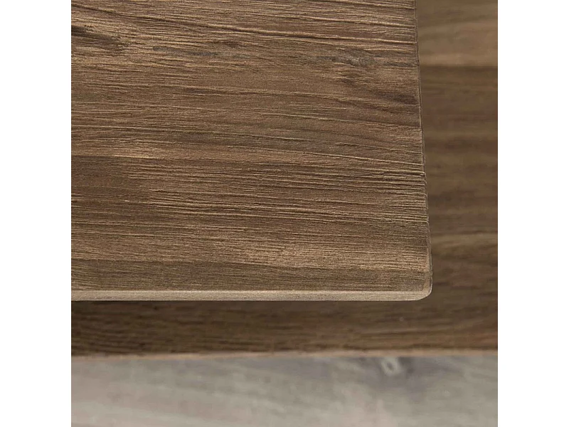 SIXTINE - Meuble TV 2 tablettes plateau teck recyclé pieds métal noir