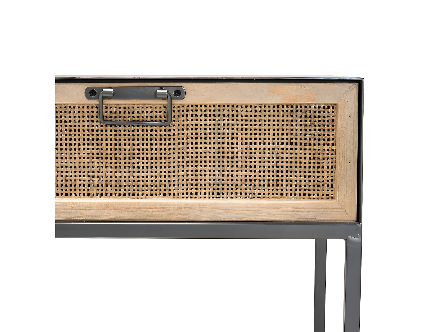 DORIANE - Meuble TV noir métal 3 tiroirs cannage naturel