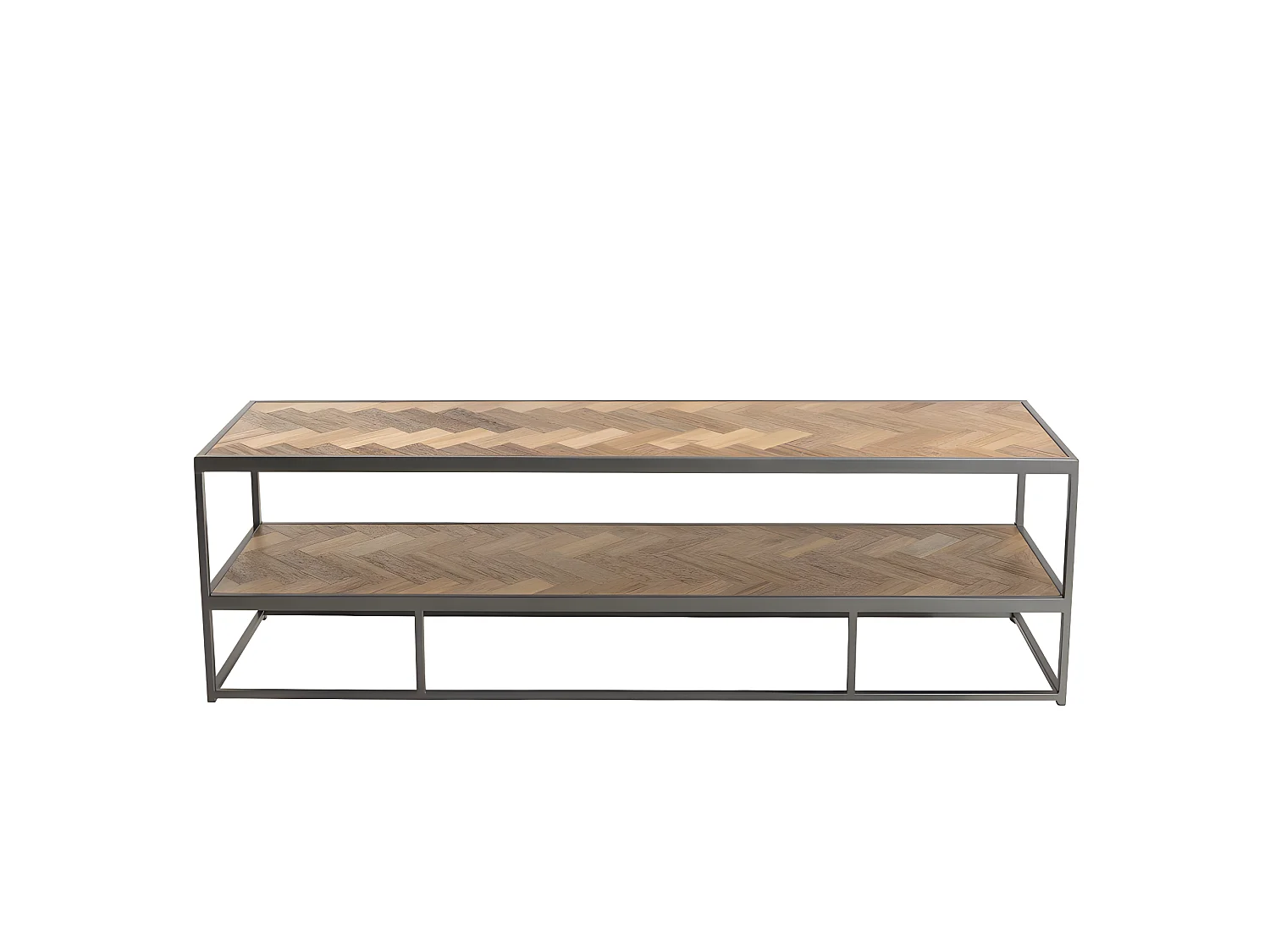 CLEMENCE - Meuble TV 2 niveaux bois teck et métal