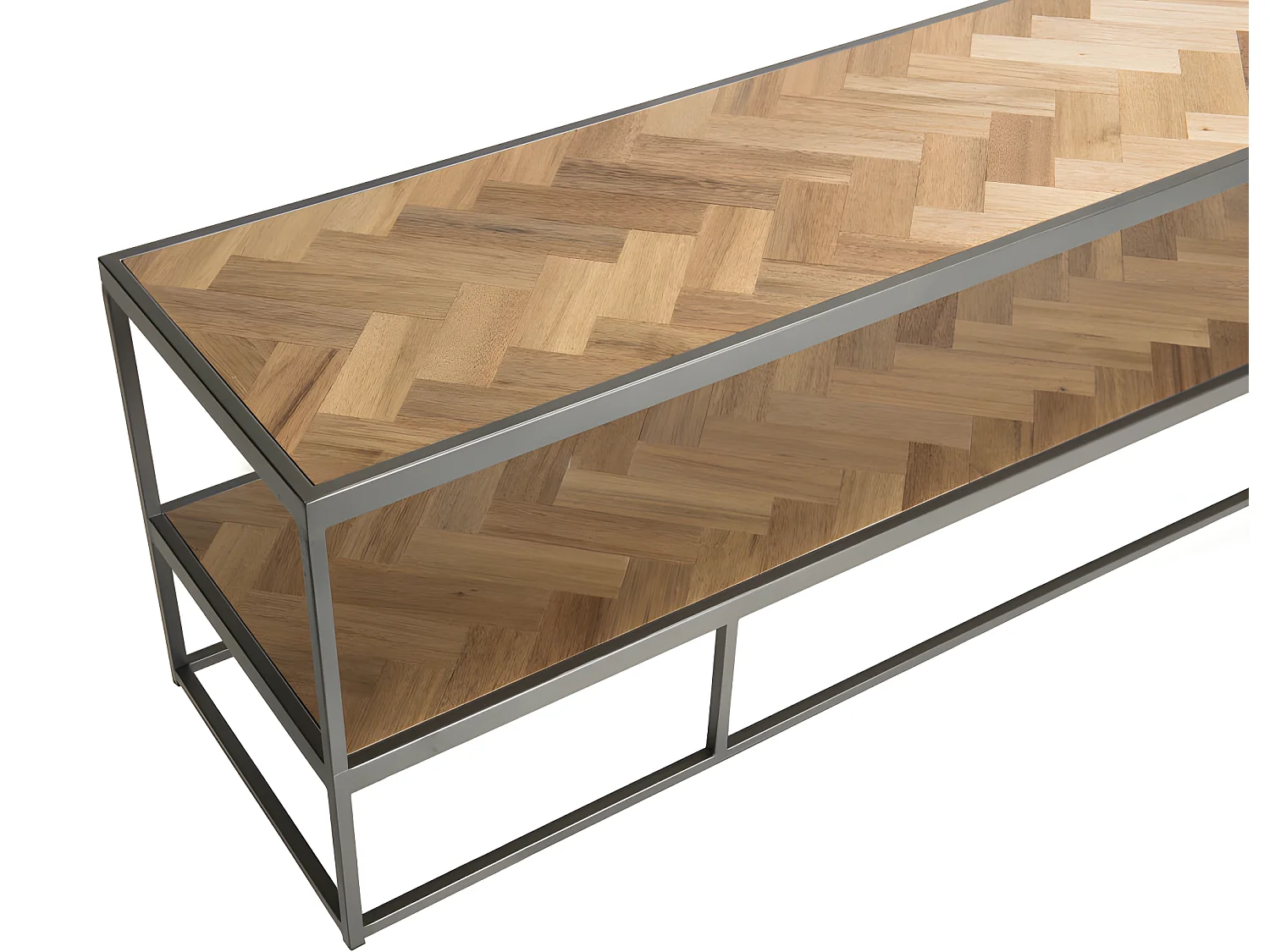 CLEMENCE - Meuble TV 2 niveaux bois teck et métal