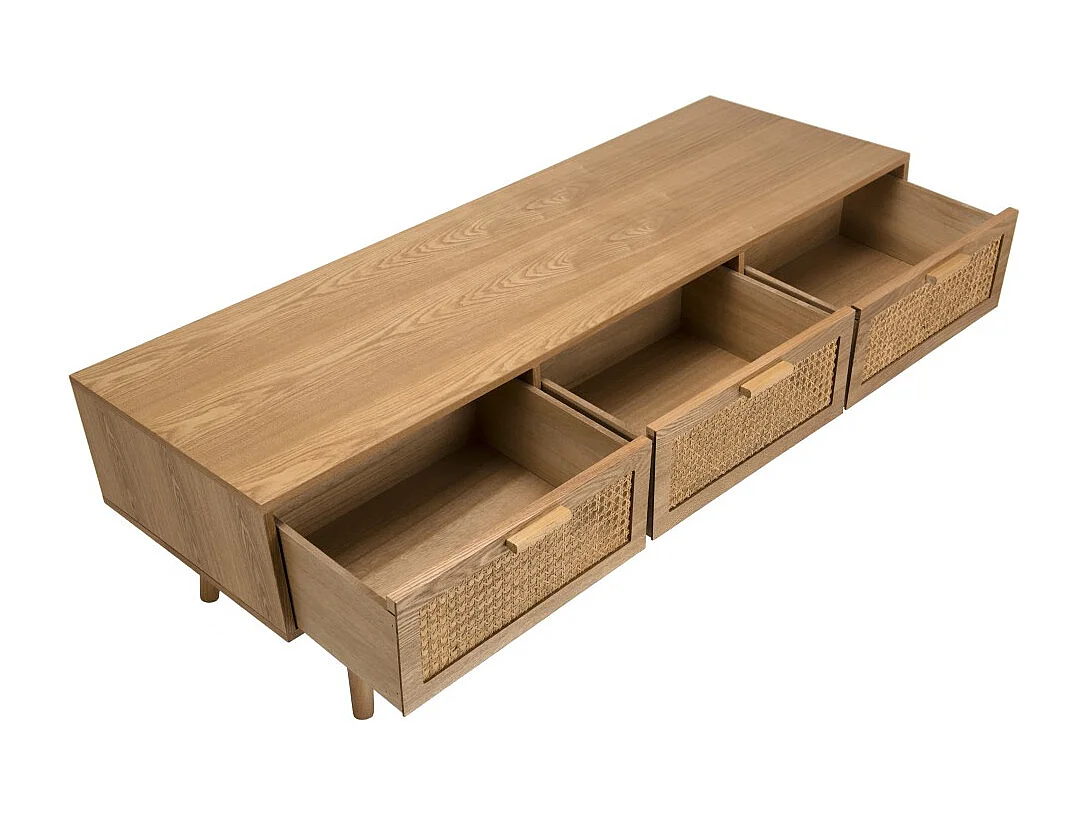 RODRIGO - Meuble TV couleur naturelle 3 tiroirs bois cannage