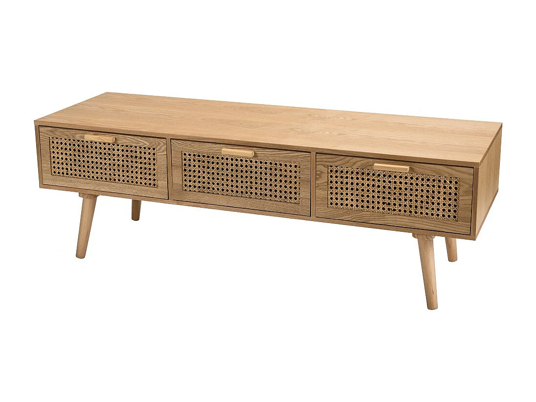RODRIGO - Meuble TV couleur naturelle 3 tiroirs bois cannage