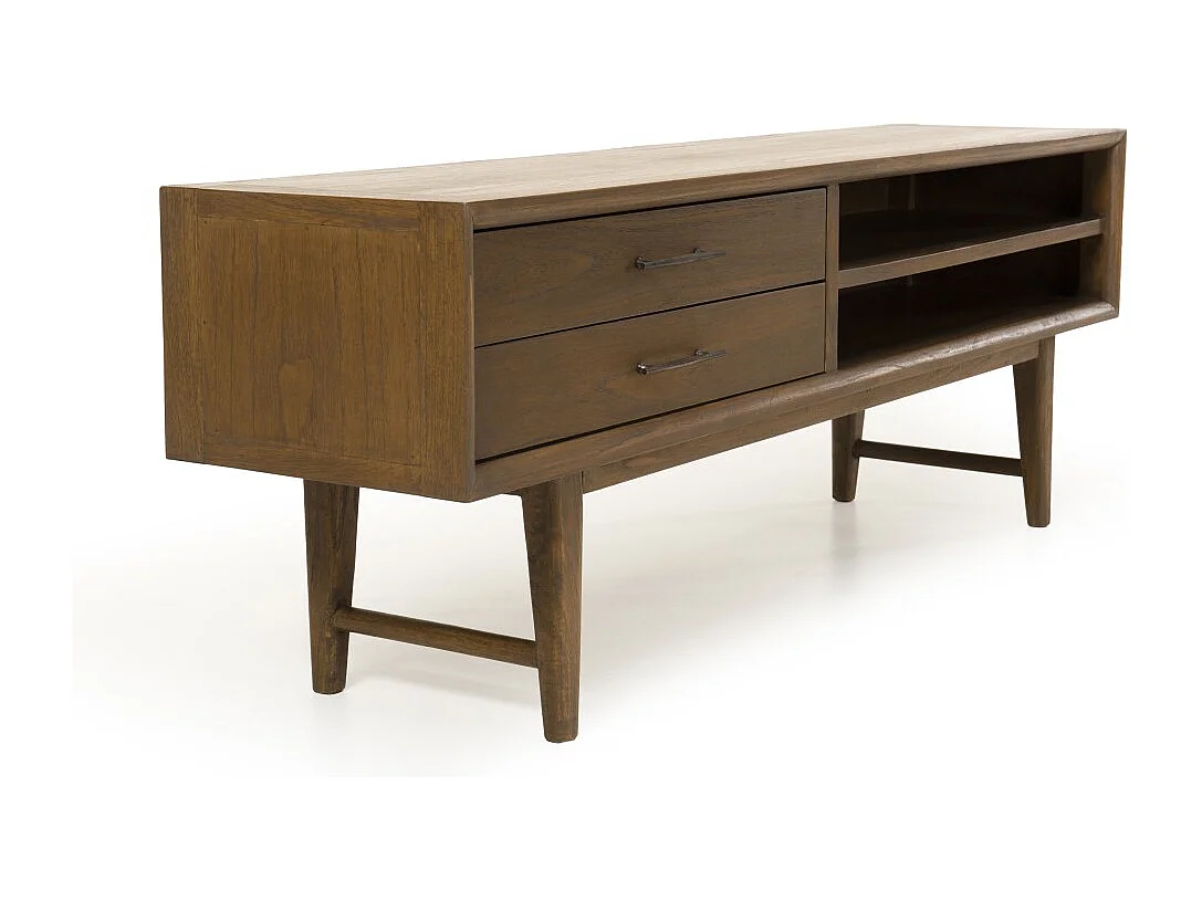 LARA - Meuble TV marron 2 tiroirs 2 niches bois Mindi