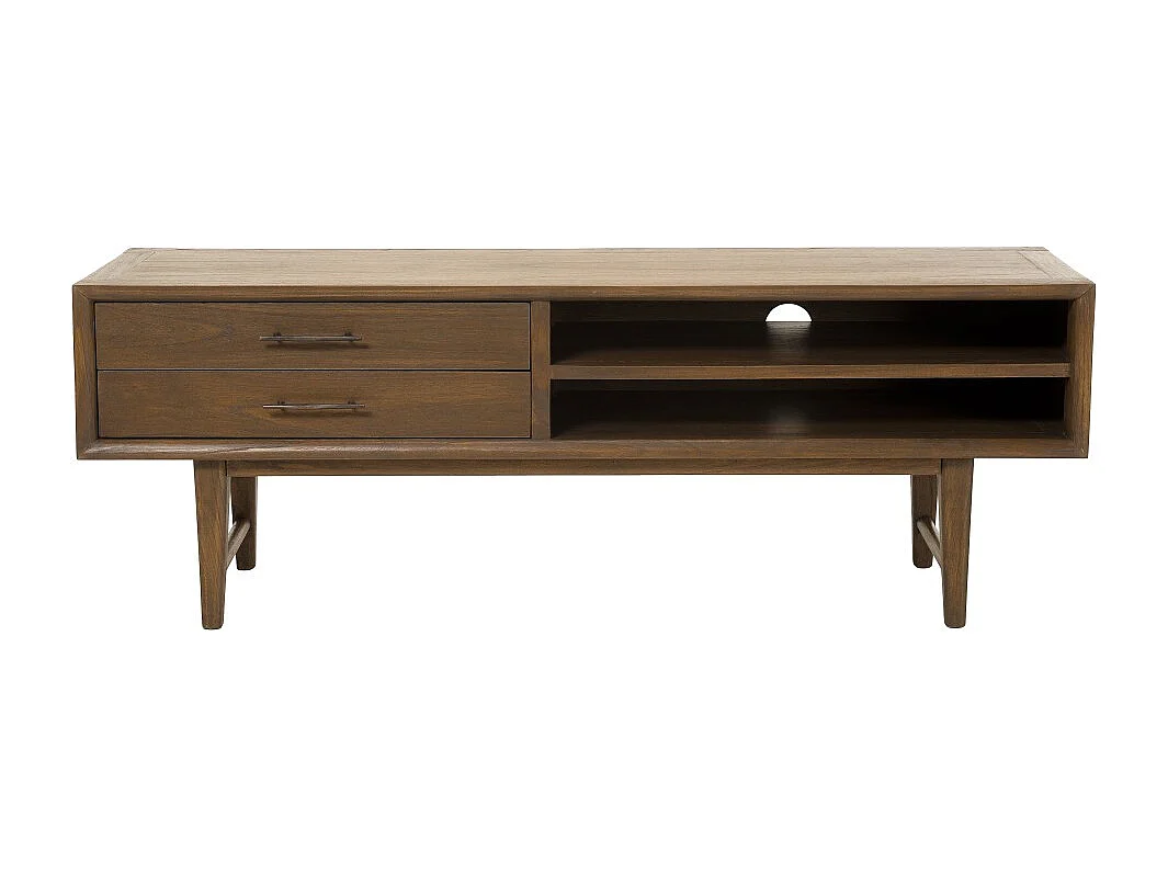 LARA - Meuble TV marron 2 tiroirs 2 niches bois Mindi