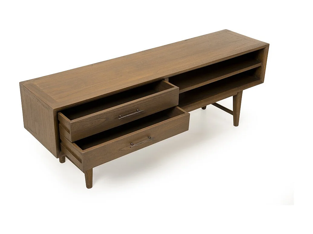 LARA - Meuble TV marron 2 tiroirs 2 niches bois Mindi