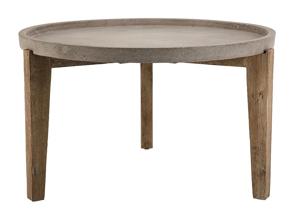 HECTOR - Table basse de jardin ronde béton 81x81 cm pieds bois acacia