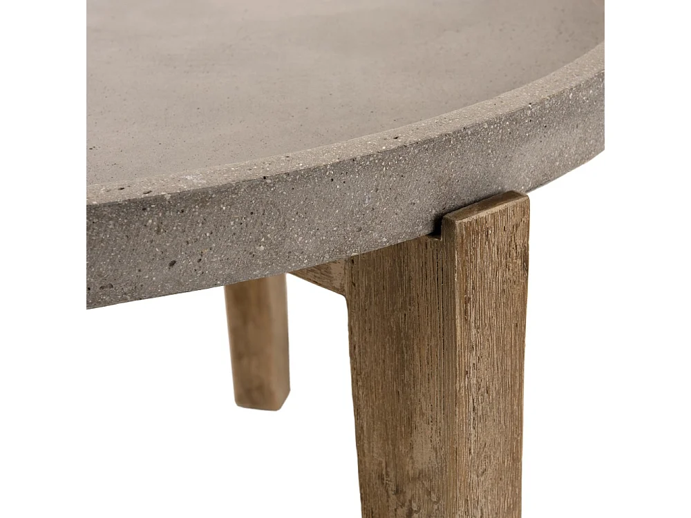 HECTOR - Table basse de jardin ronde béton 81x81 cm pieds bois acacia