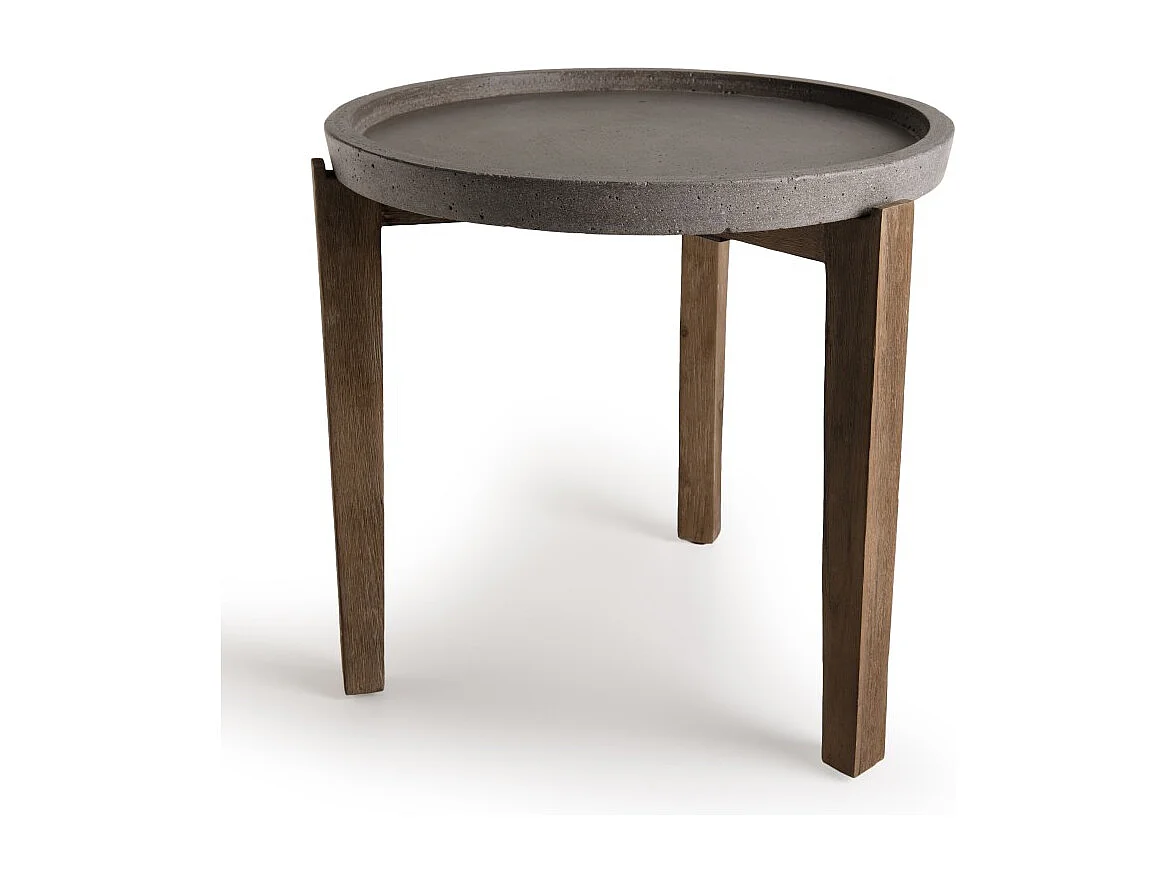 HECTOR - Table d'appoint de jardin béton diam 50 cm pieds bois acacia