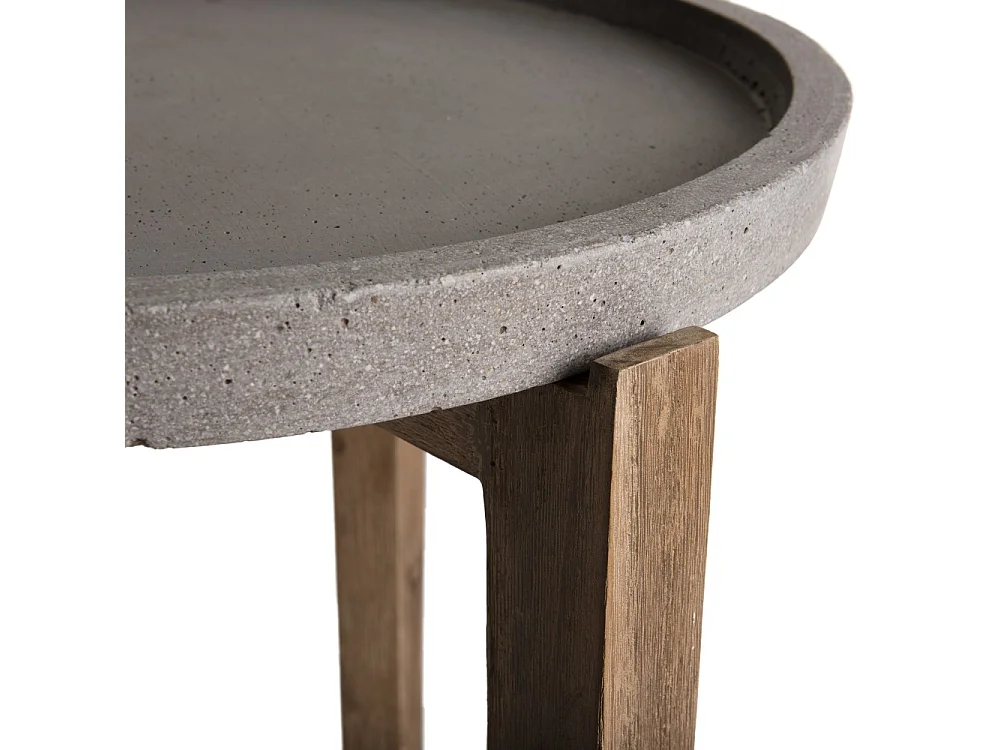 HECTOR - Table d'appoint de jardin béton diam 50 cm pieds bois acacia