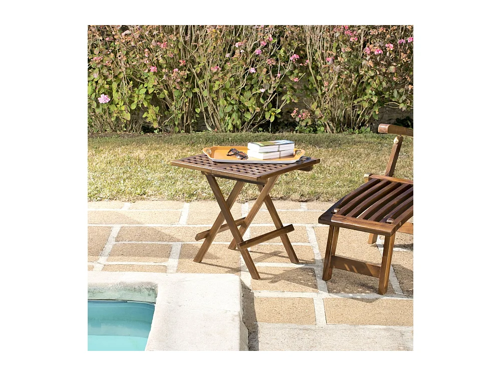 MAEVA - Table pique nique de jardin carrée 50x50cm bois teck huilé