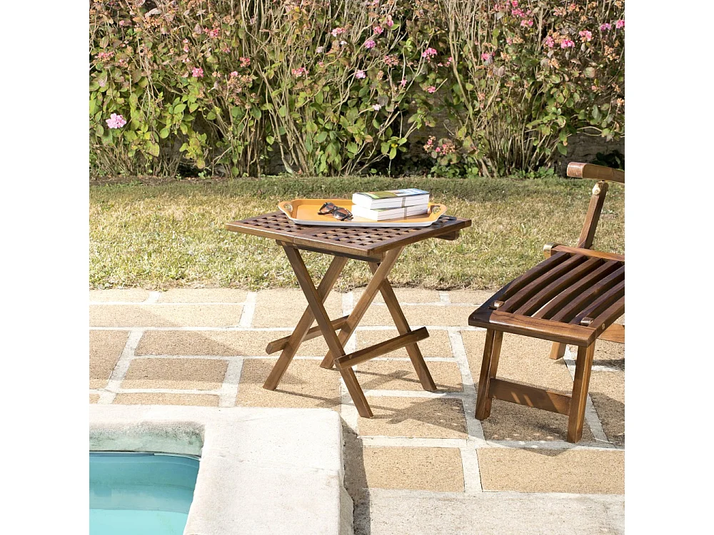 MAEVA - Table pique nique de jardin carrée 50x50cm bois teck huilé