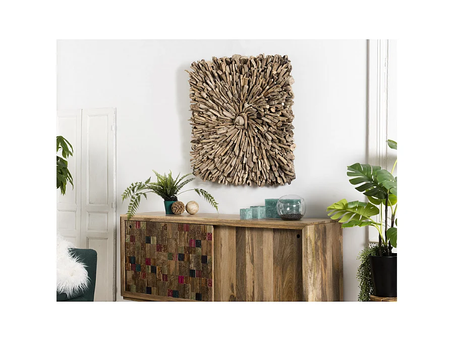 SUZY - Décoration murale carrée 90x90cm bois flotté