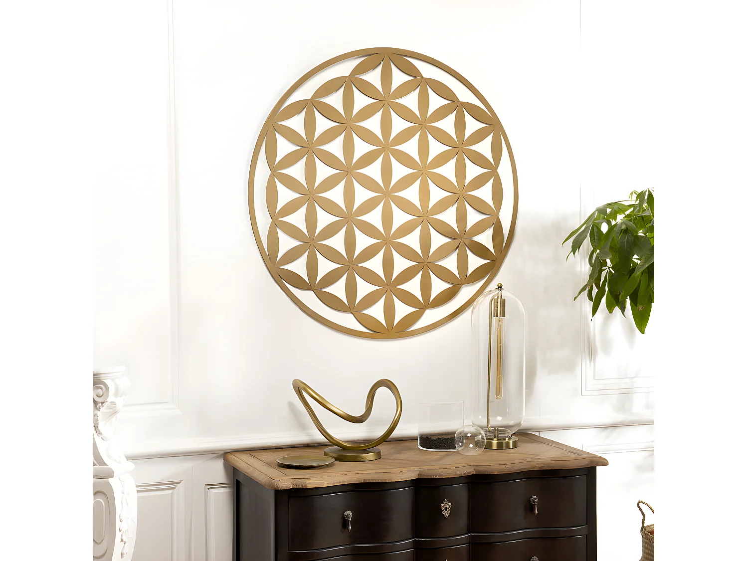 THEODORE - Décoration murale ronde 95x95cm métal doré