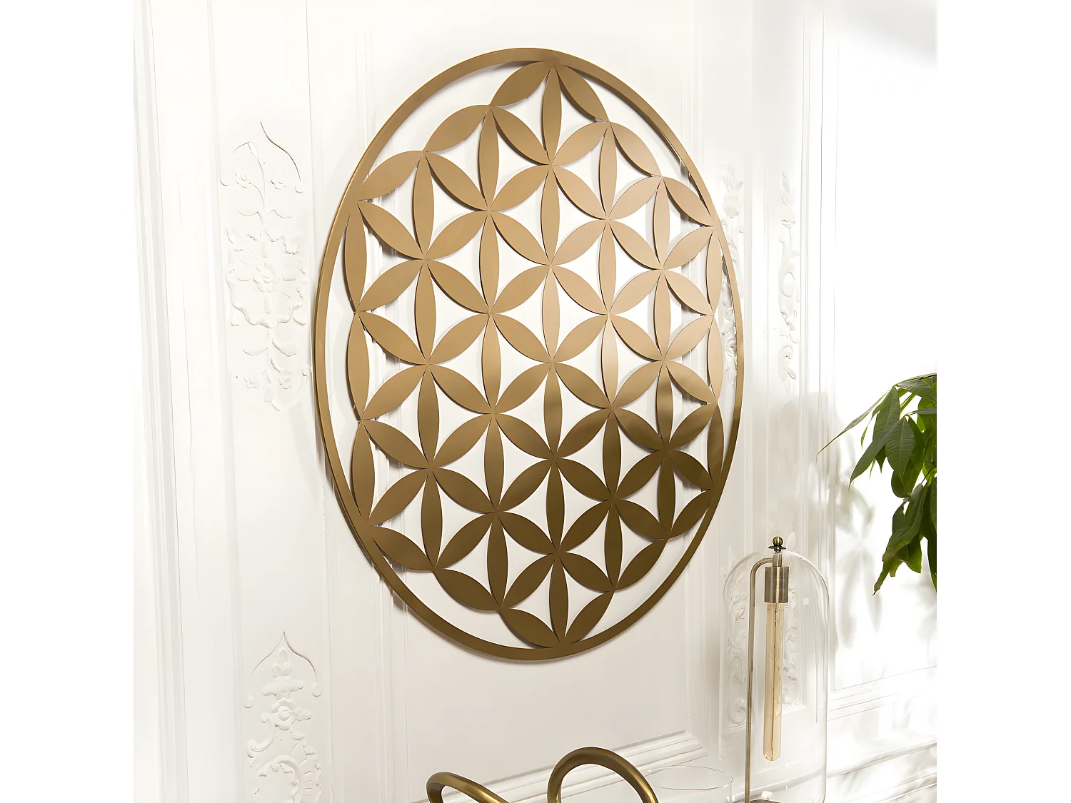 THEODORE - Décoration murale ronde 95x95cm métal doré