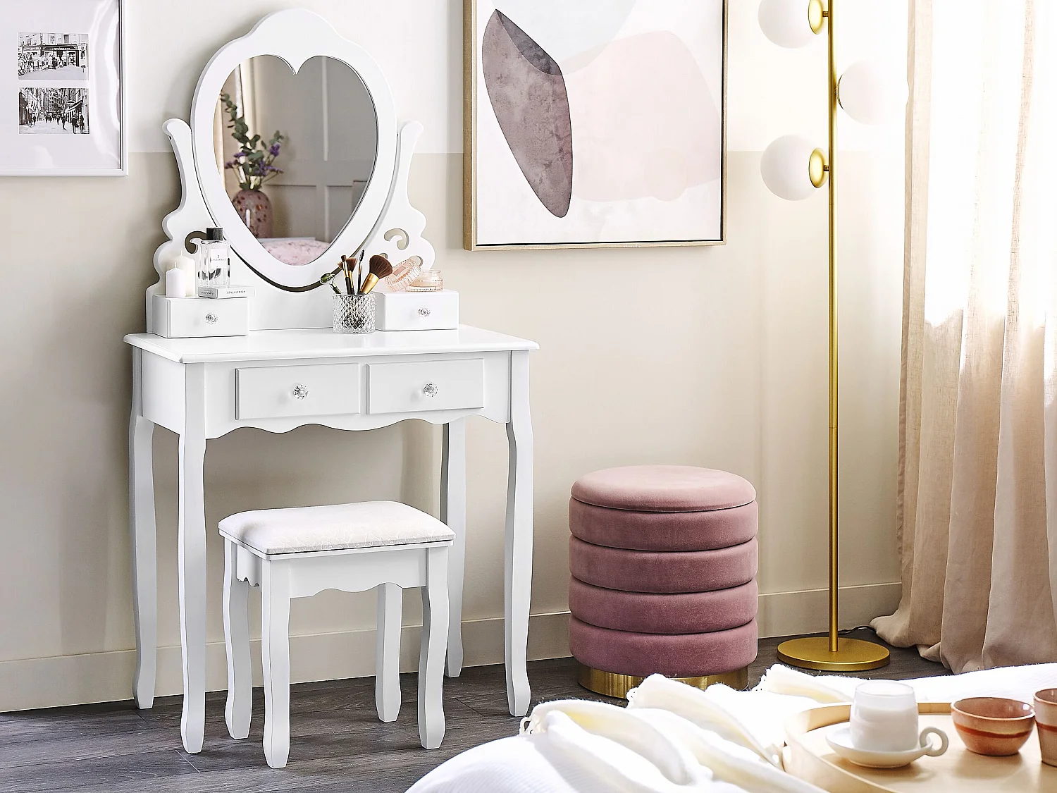 Coiffeuse avec miroir et tabouret DIVA Blanc