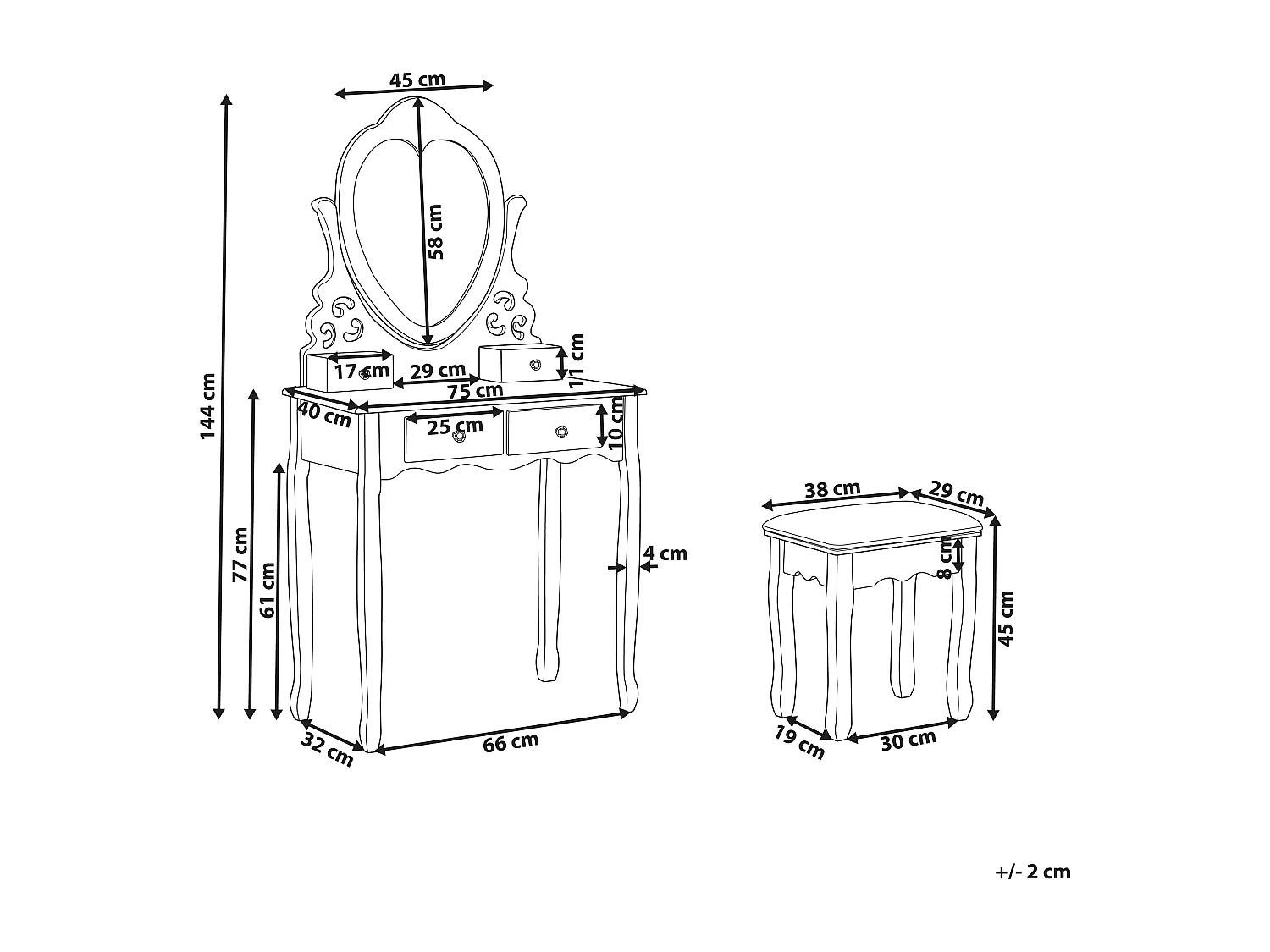 Coiffeuse avec miroir et tabouret DIVA Blanc