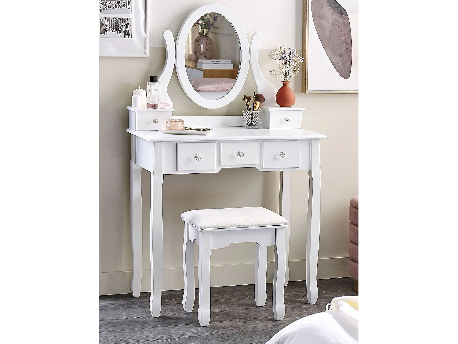 Coiffeuse avec miroir et tabouret GALAXIE Blanc