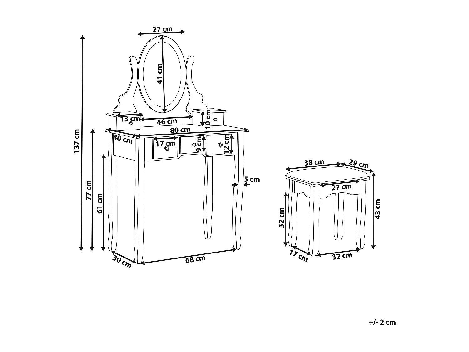 Tocador con espejo y taburete GALAXIE Blanco