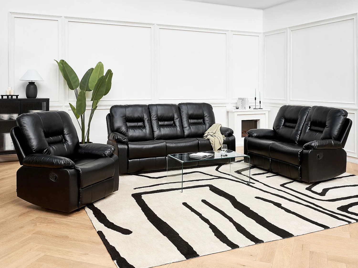 Ensemble de salon relax manuel 6 places BERGEN Cuir PU Noir