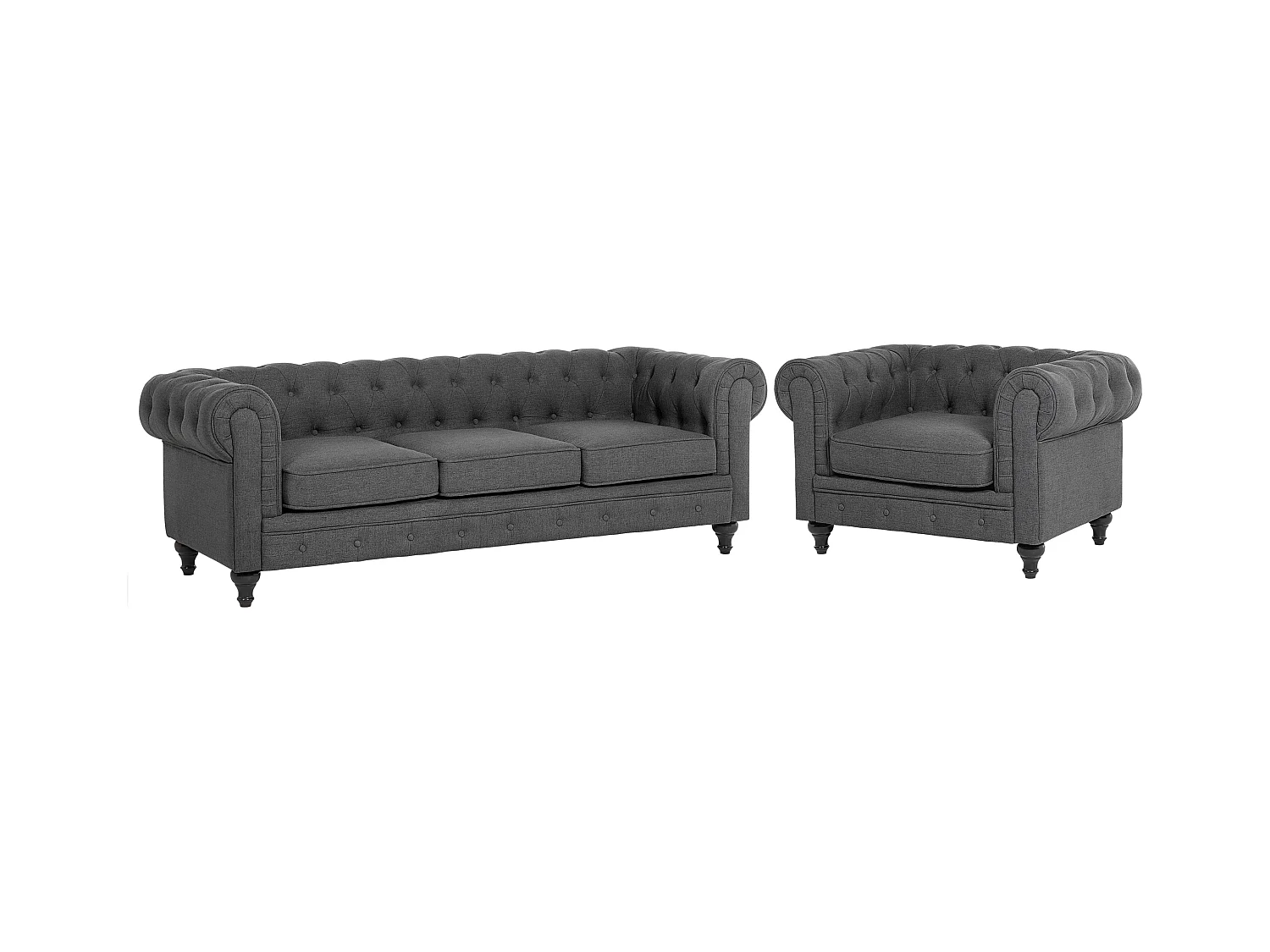 Ensemble de salon 4 places CHESTERFIELD Tissu Gris