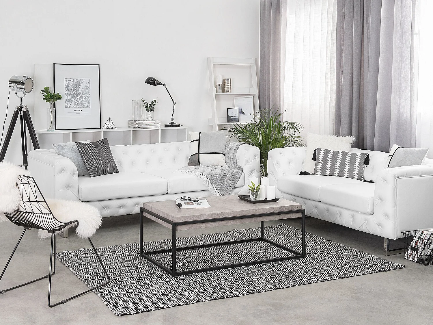 Ensemble de salon VISSLAND Cuir PU Blanc 5 places