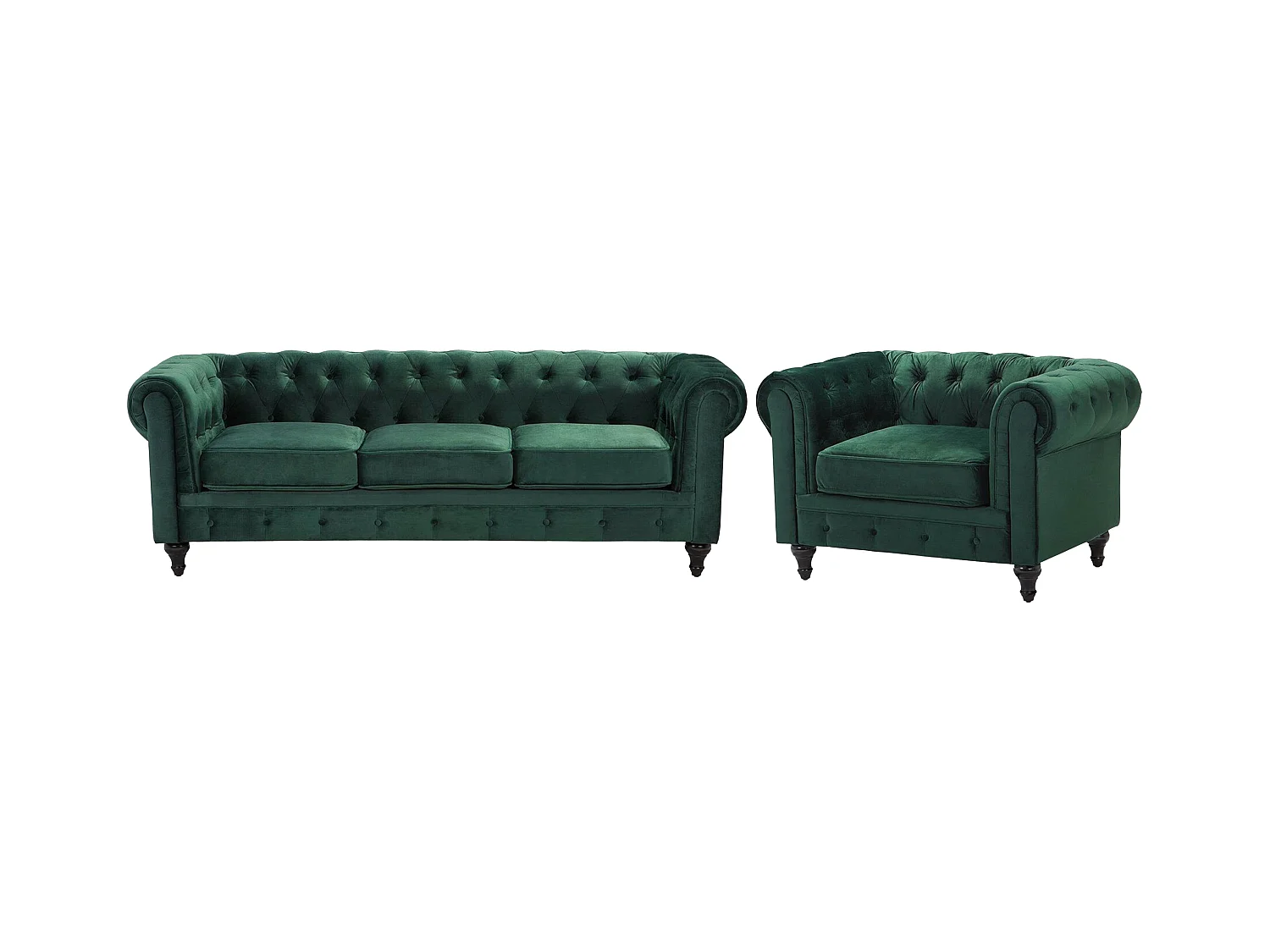 Ensemble de salon 4 places CHESTERFIELD Velours Vert émeraude