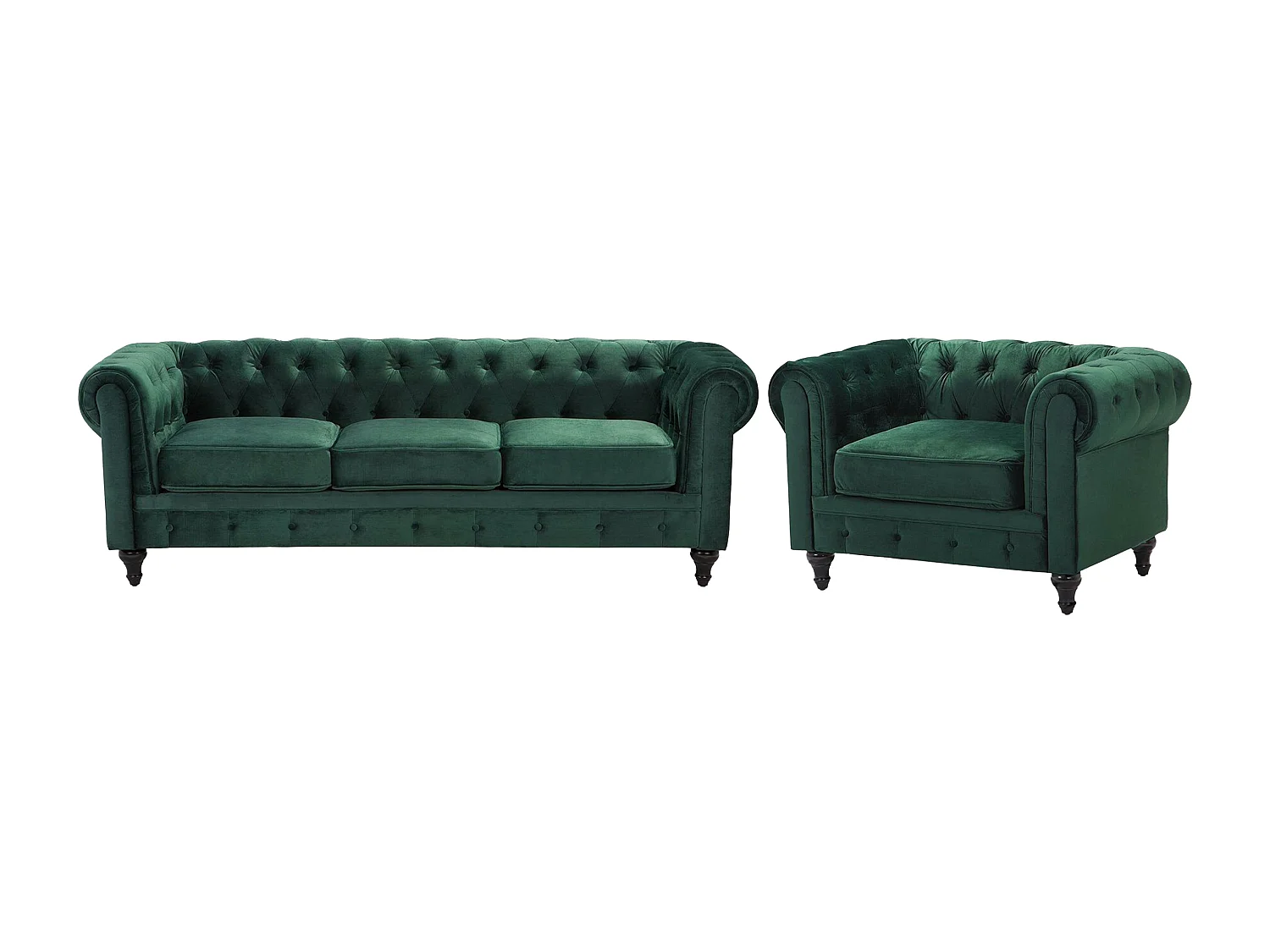 Bankenset CHESTERFIELD Fluweel Smaragdgroen 4-zitter
