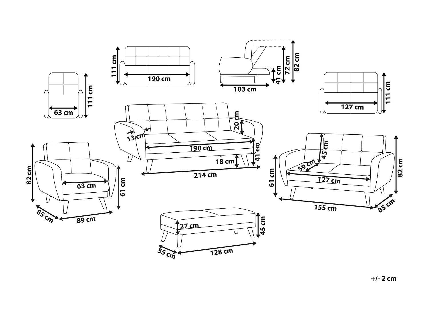 Bankenset FLORLI Stof Zwart