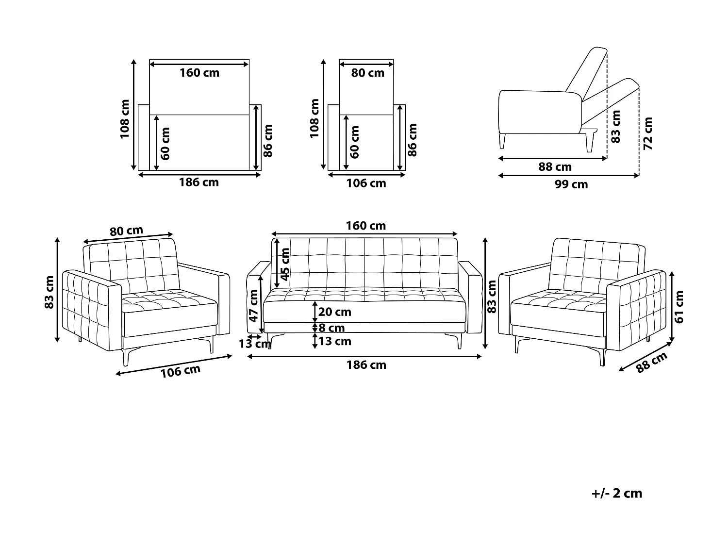 Ensemble de salon 5 places ABERDEEN Tissu Gris graphite