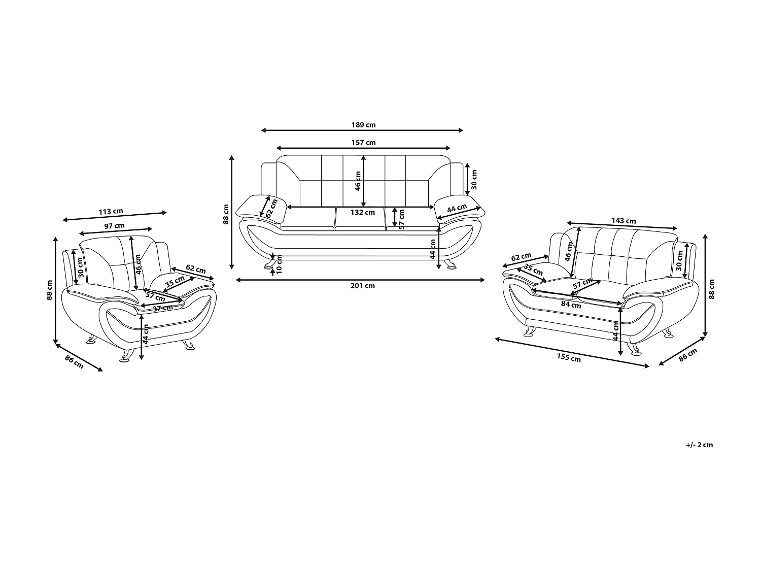 Ensemble de salon 6 places LEIRA Cuir PU Blanc