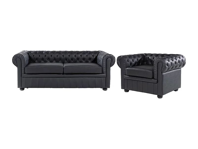 Ensemble de salon 4 places CHESTERFIELD Cuir Noir
