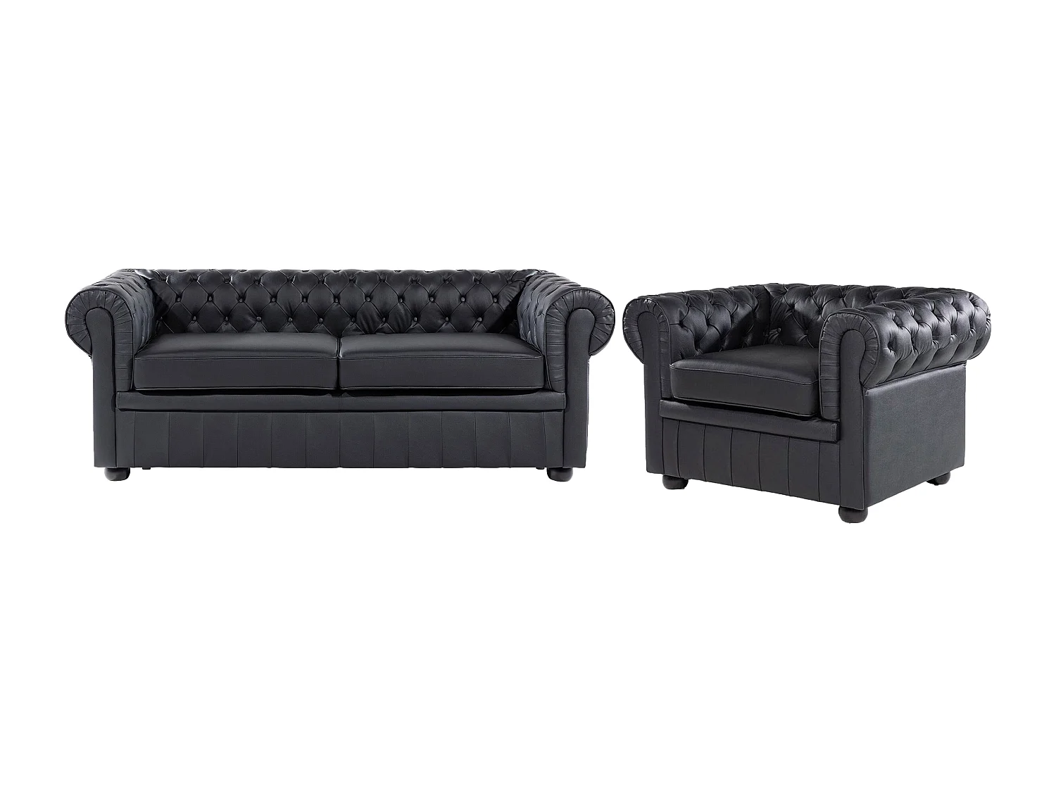 Ensemble de salon CHESTERFIELD Cuir Noir 4 places