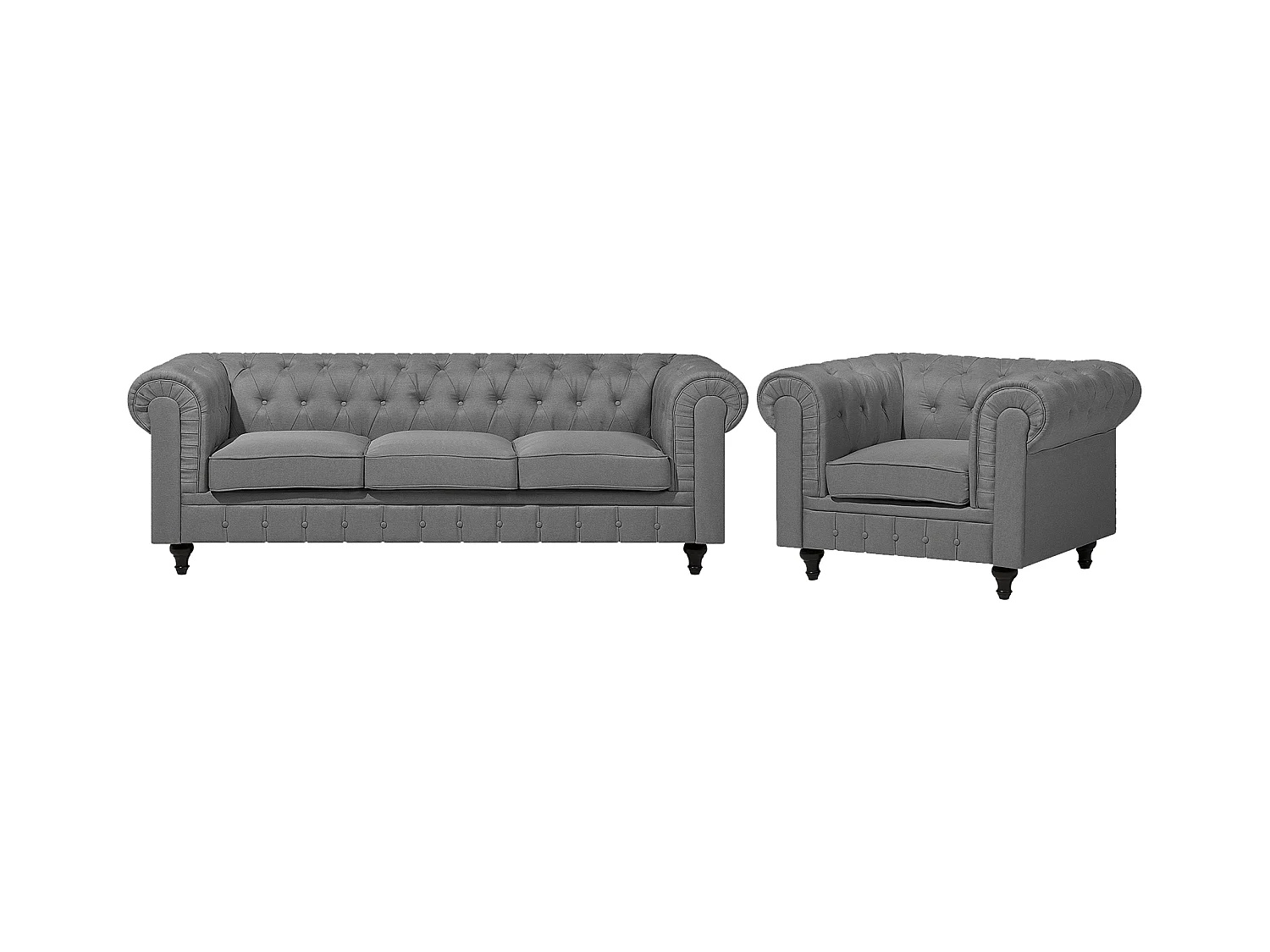 Ensemble de salon 4 places CHESTERFIELD Tissu Gris clair