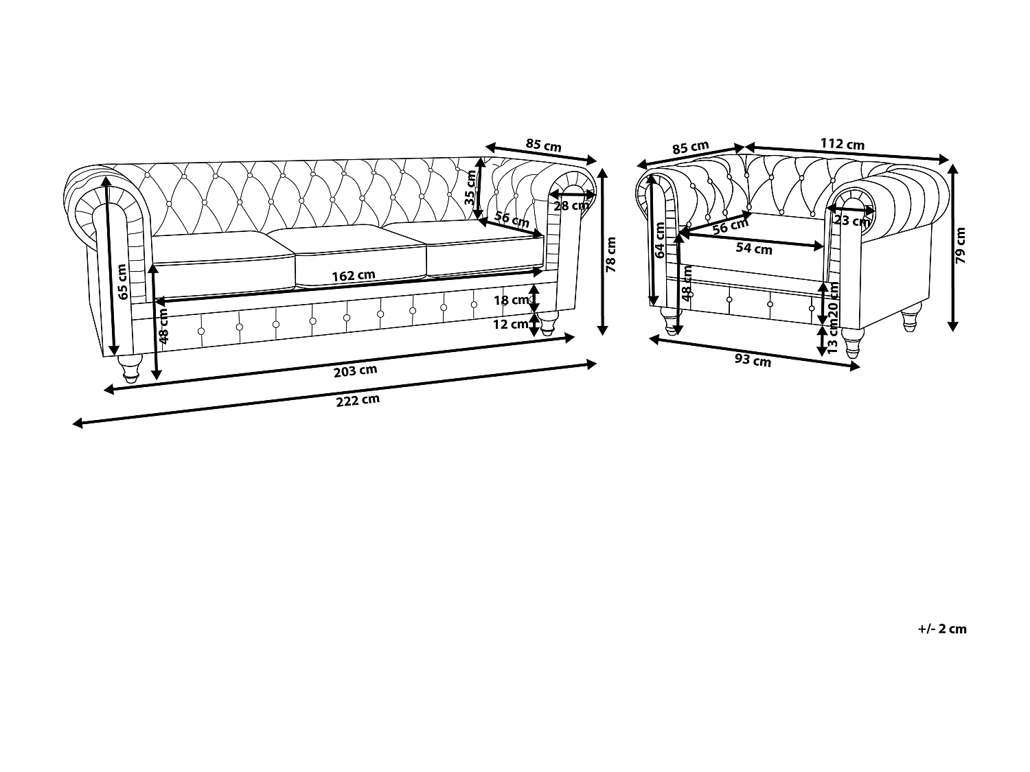 Bankenset CHESTERFIELD Stof Lichtgrijs 4-zitter