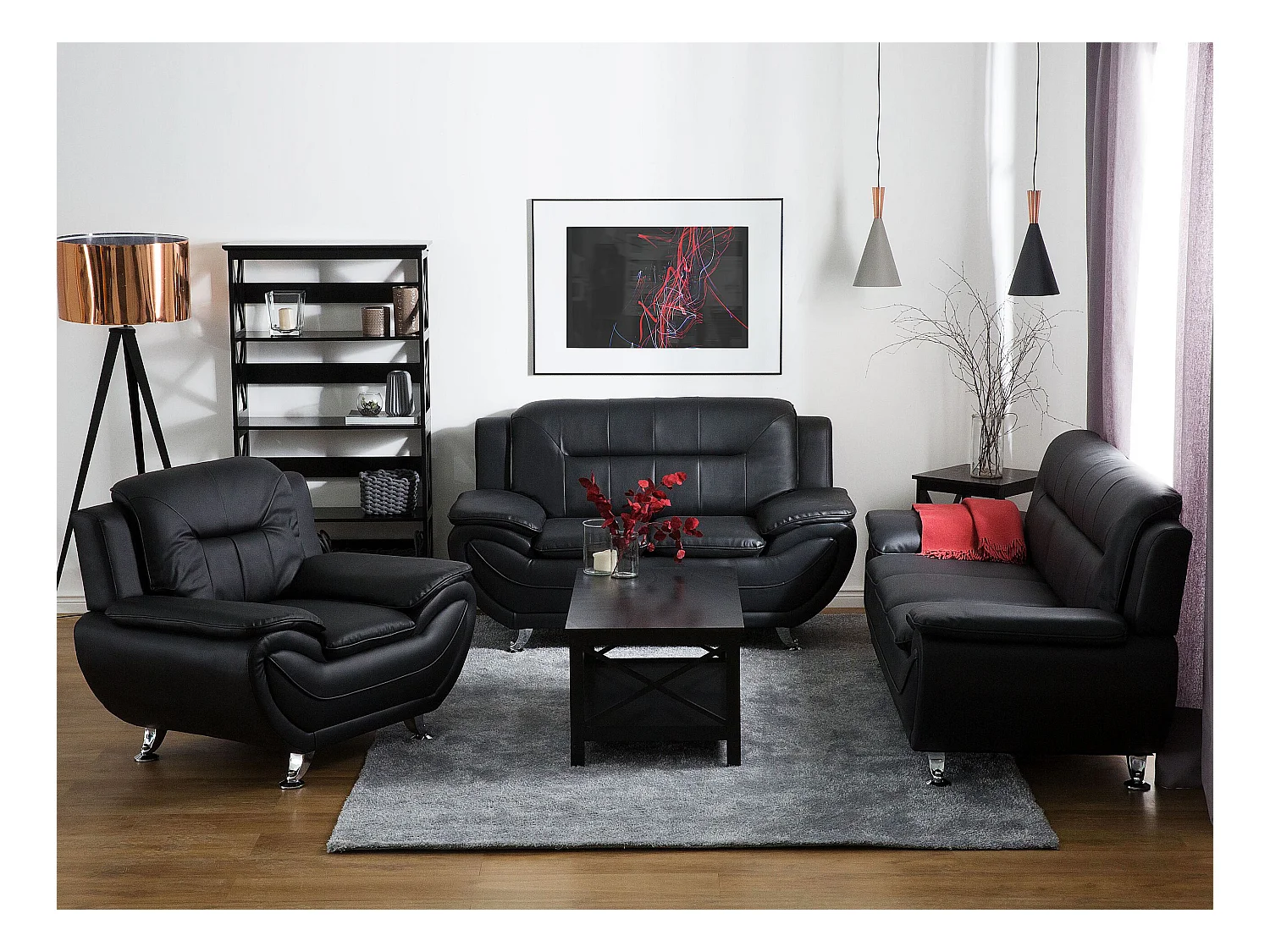 Ensemble de salon 6 places LEIRA Cuir PU Noir