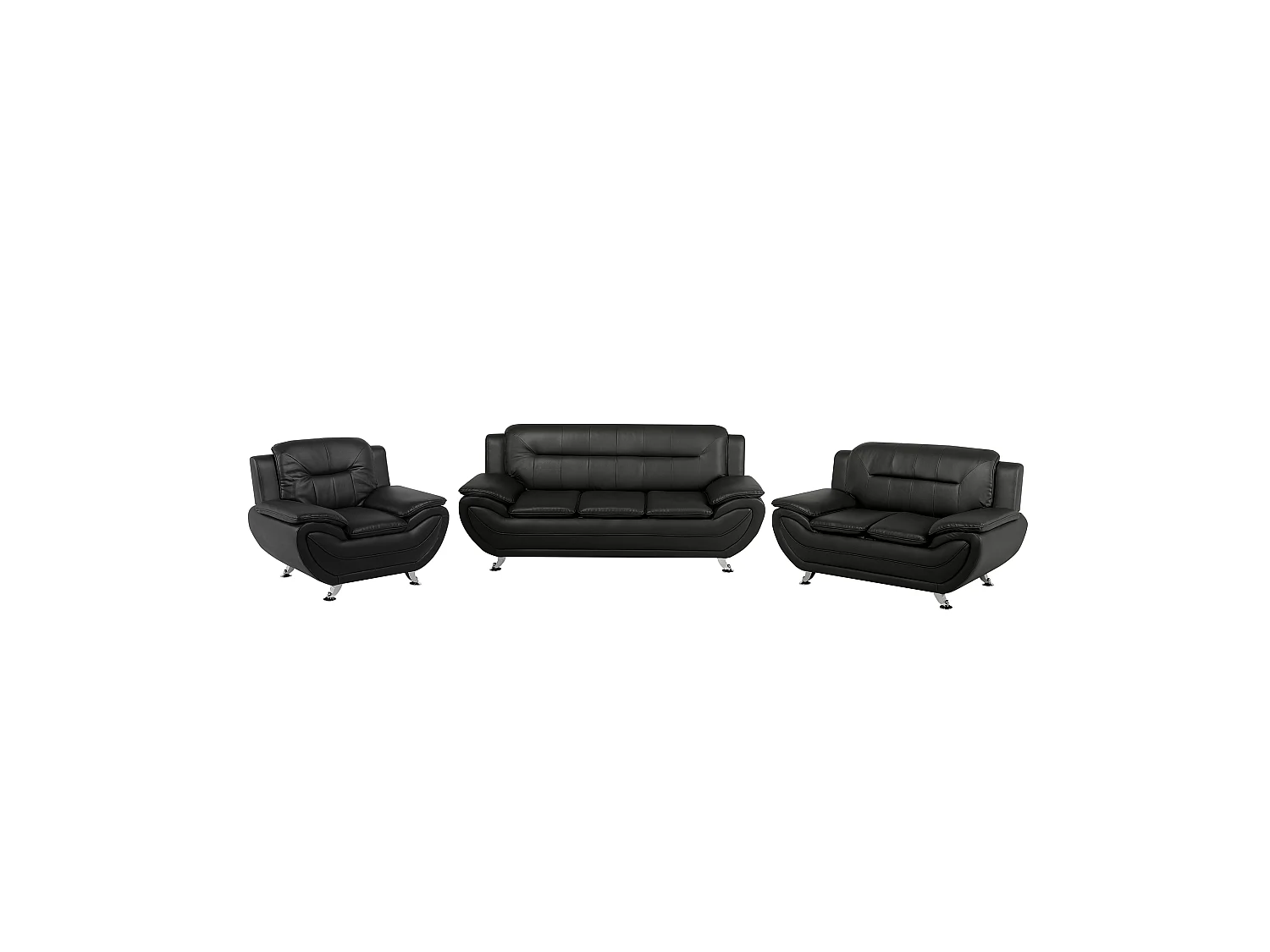 Trendy Sofa Set Sessel 3er & 2er Sitzer dicke Armlehnen Kunstleder schwarz Leira