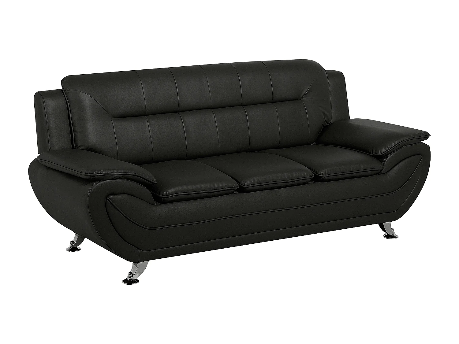 Trendy Sofa Set Sessel 3er & 2er Sitzer dicke Armlehnen Kunstleder schwarz Leira