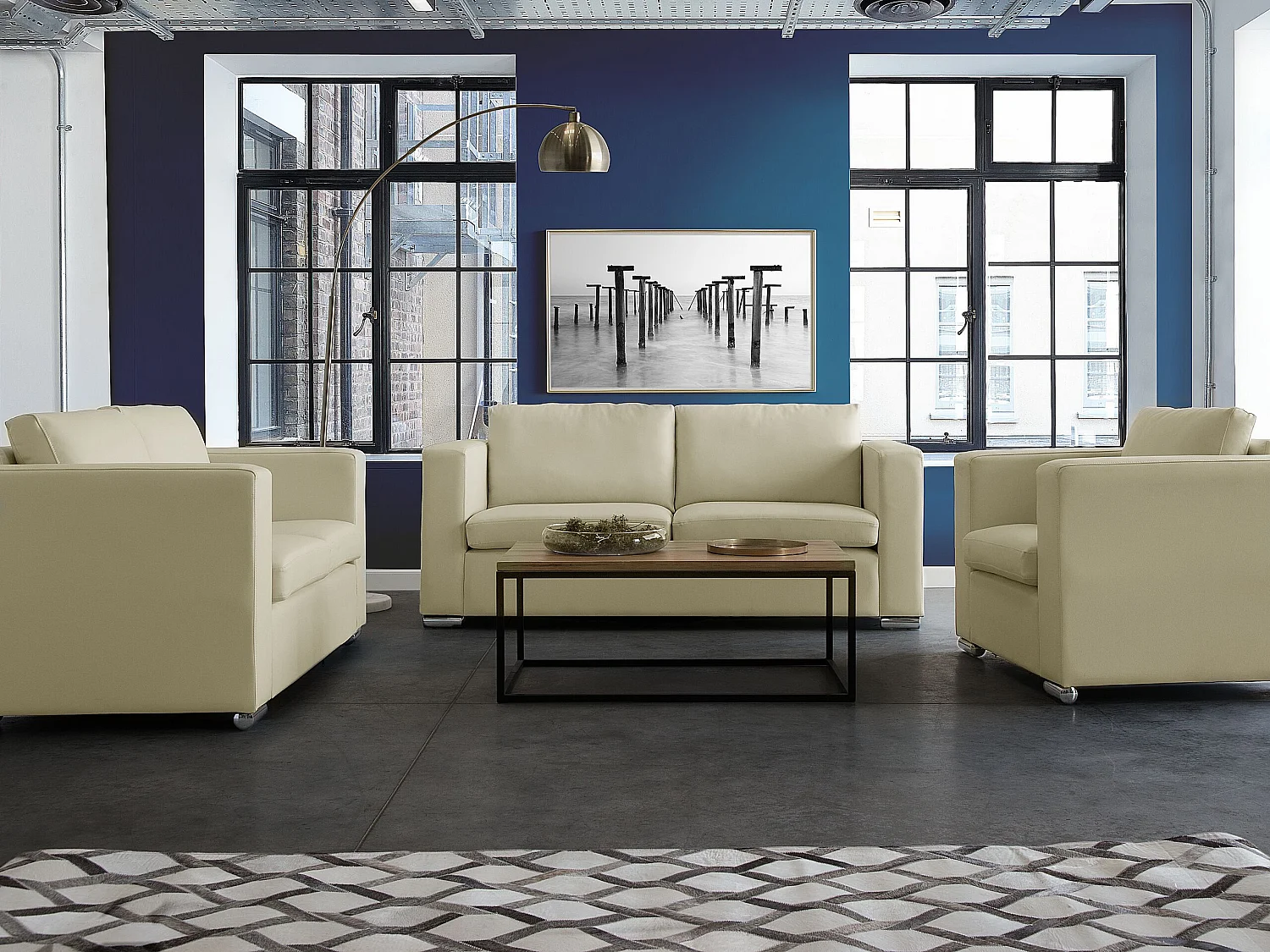 Ensemble de salon HELSINKI Cuir Beige clair 6 places