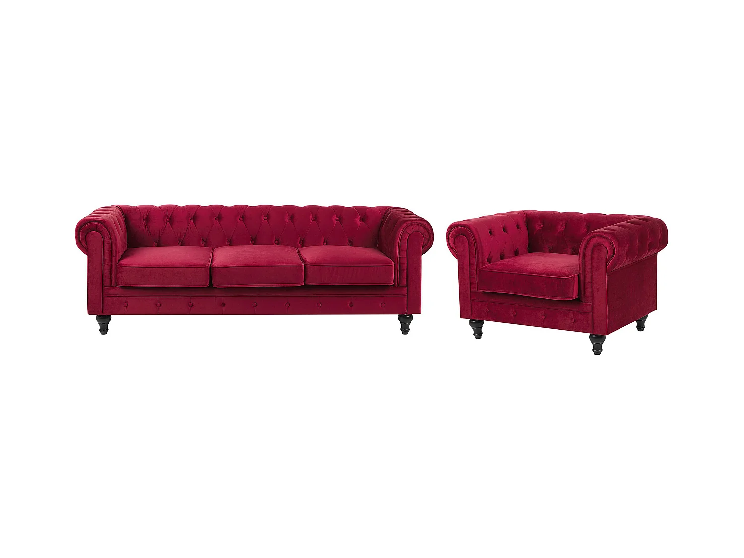 Bankenset CHESTERFIELD Fluweel Donkerrood 4-zitter