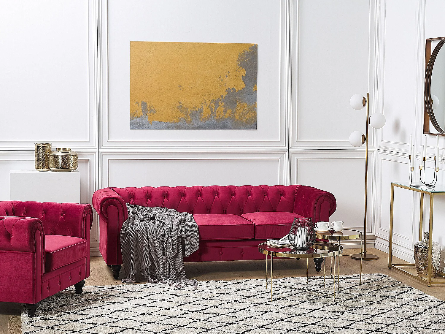 Bankenset CHESTERFIELD Fluweel Donkerrood 4-zitter