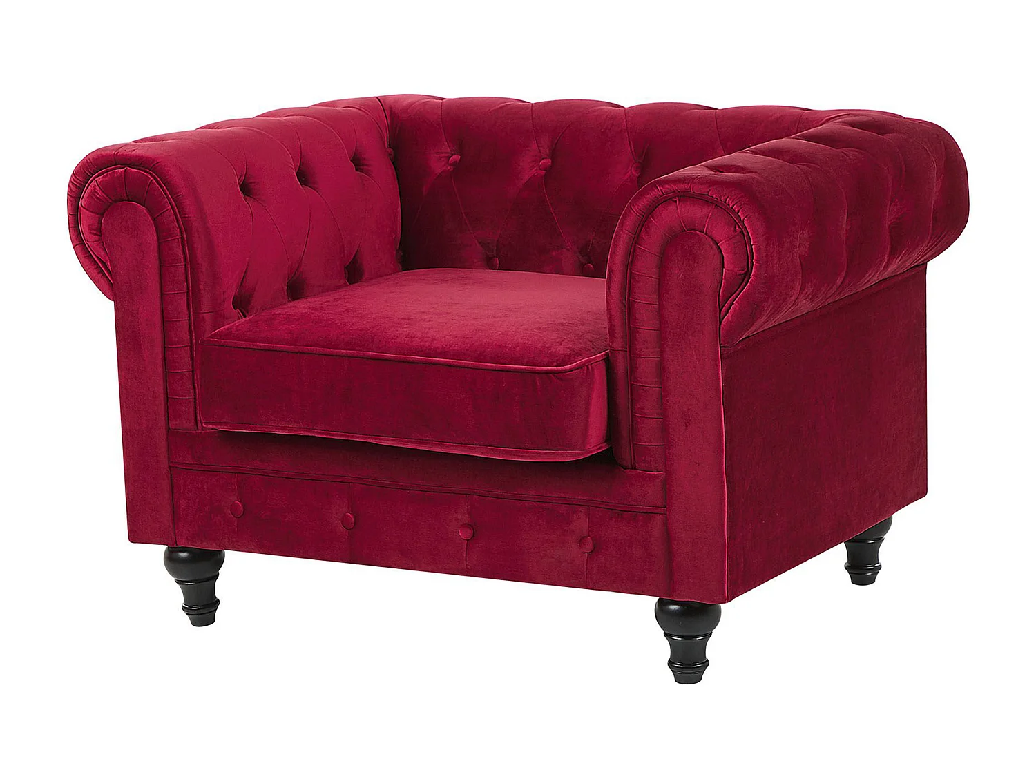 Ensemble de salon 4 places CHESTERFIELD Velours Rouge foncé
