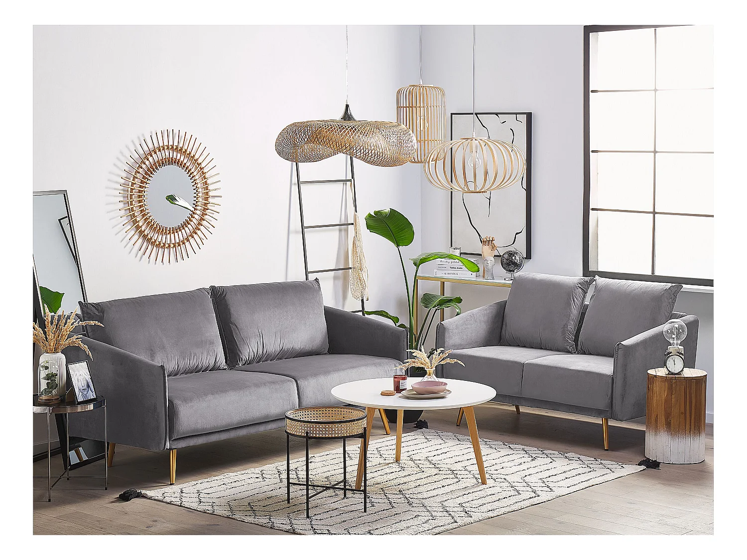 Ensemble de salon 5 places MAURA Velours Gris