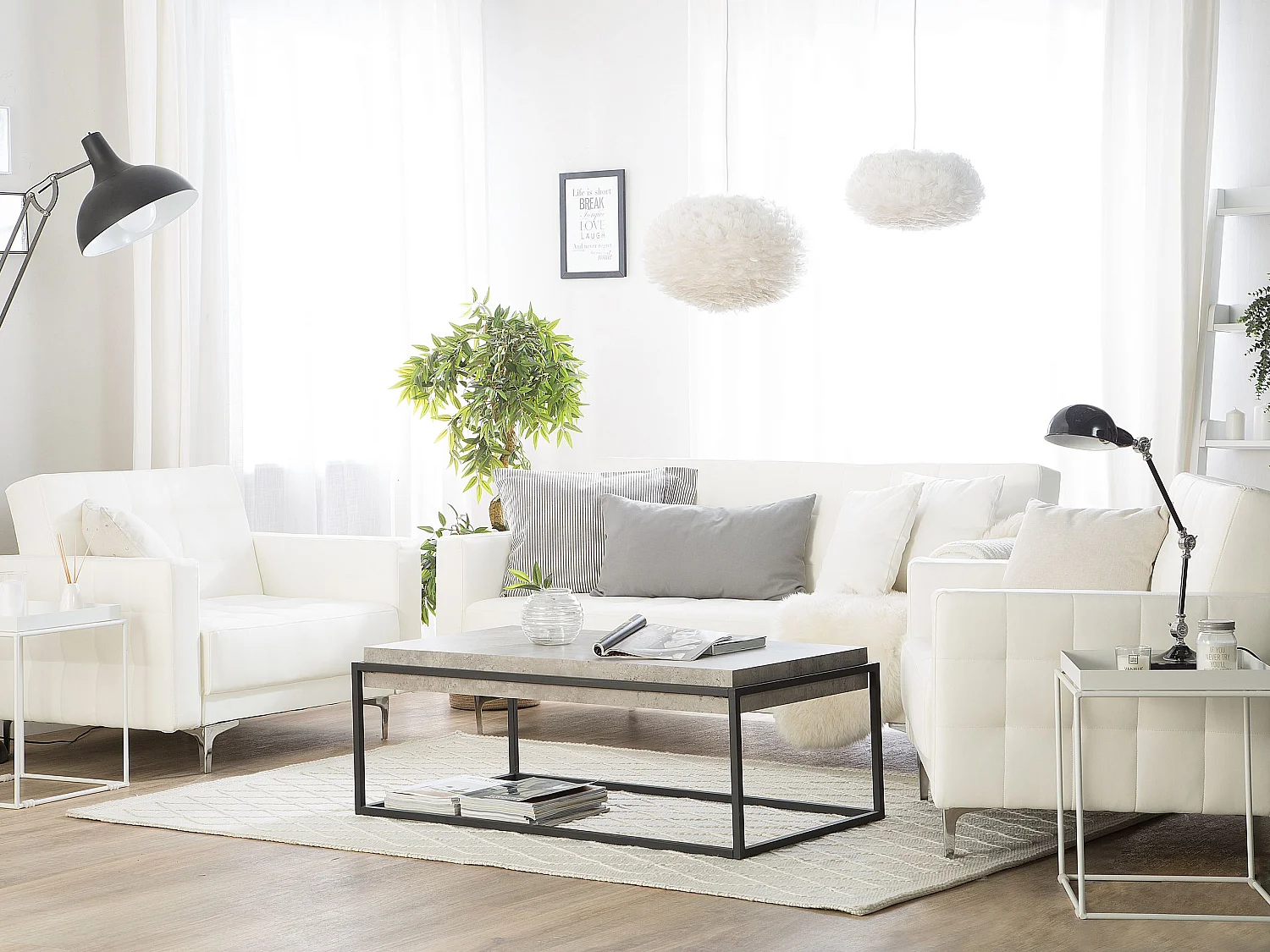 Ensemble de salon 5 places ABERDEEN Cuir PU Blanc