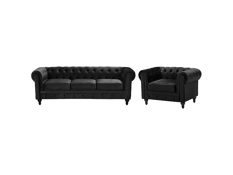 Conjunto de sala de estar CHESTERFIELD Terciopelo Negro 4 plazas