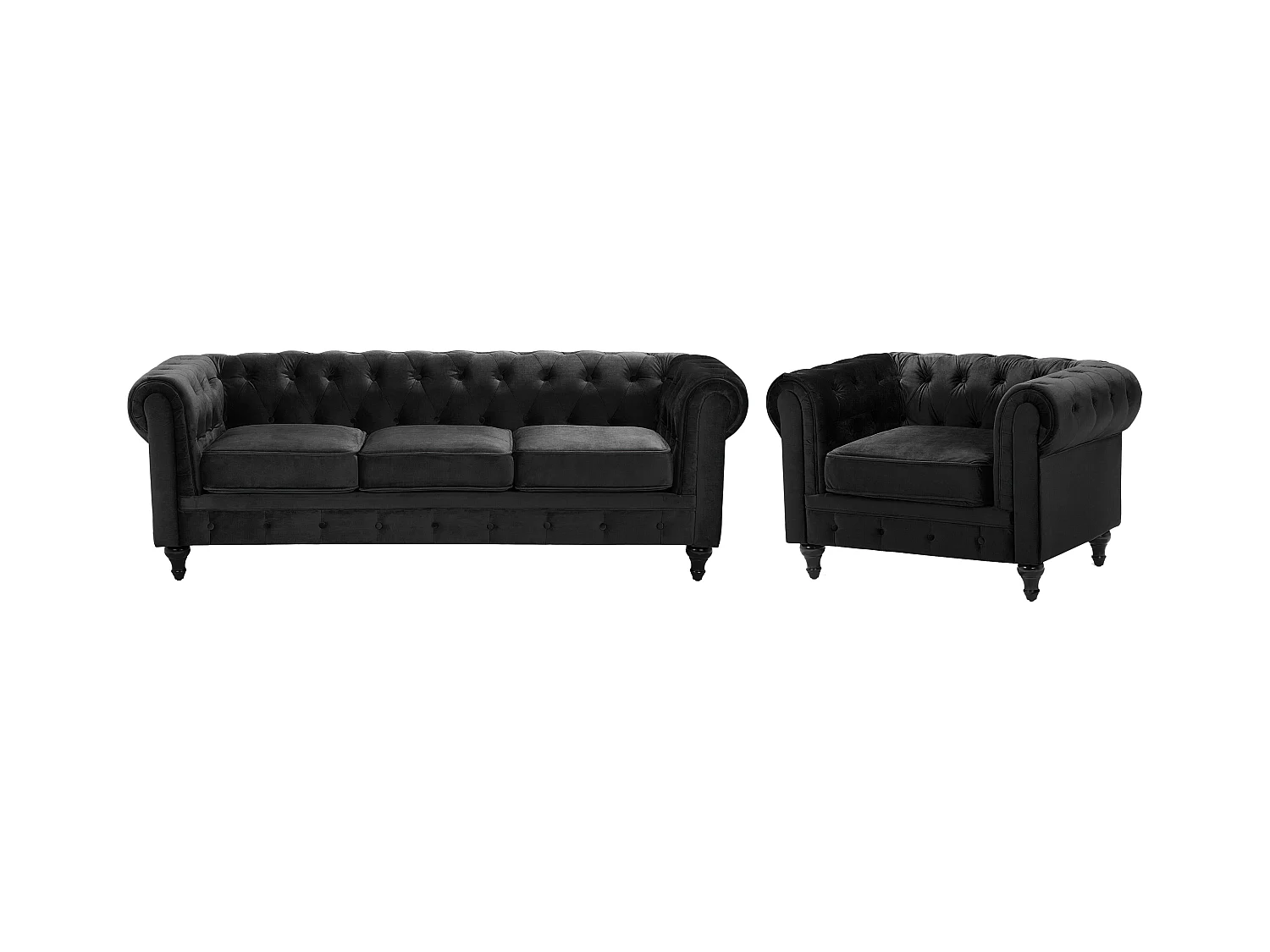 Ensemble de salon 4 places CHESTERFIELD Velours Noir