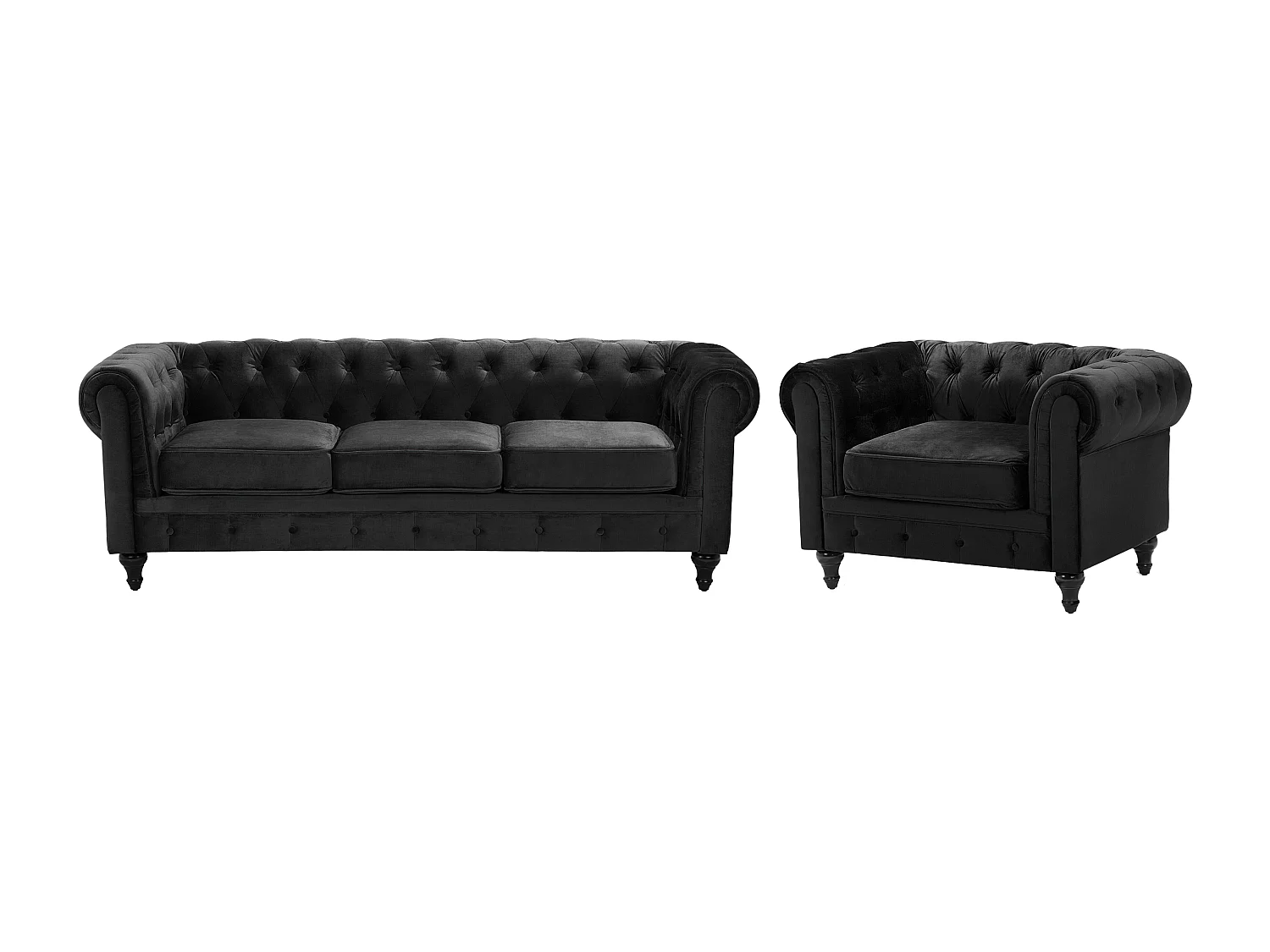 Conjunto de sala de estar CHESTERFIELD Terciopelo Negro 4 plazas