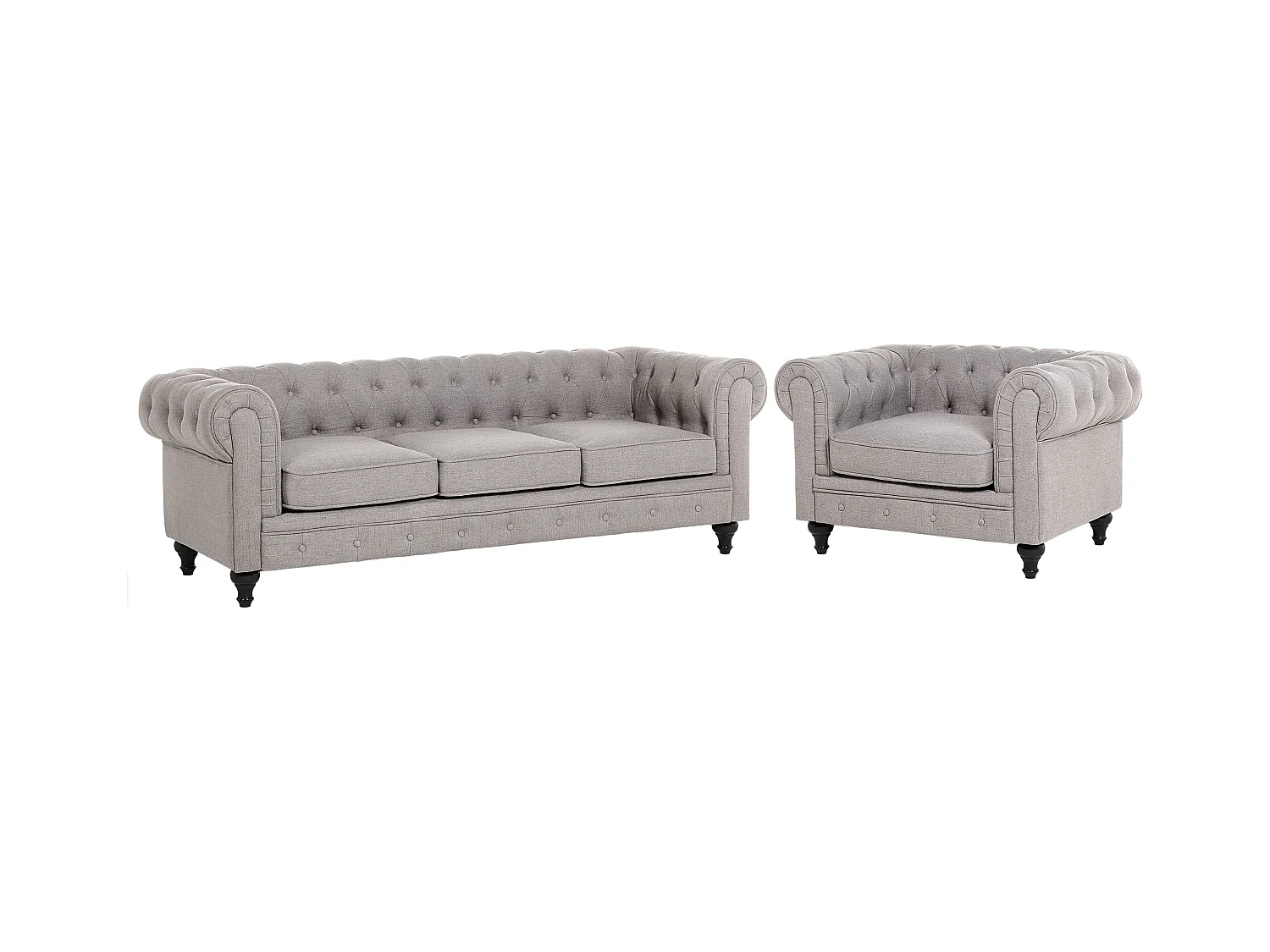 Sofa Set CHESTERFIELD Stoff Hellgrau 4-Sitzer